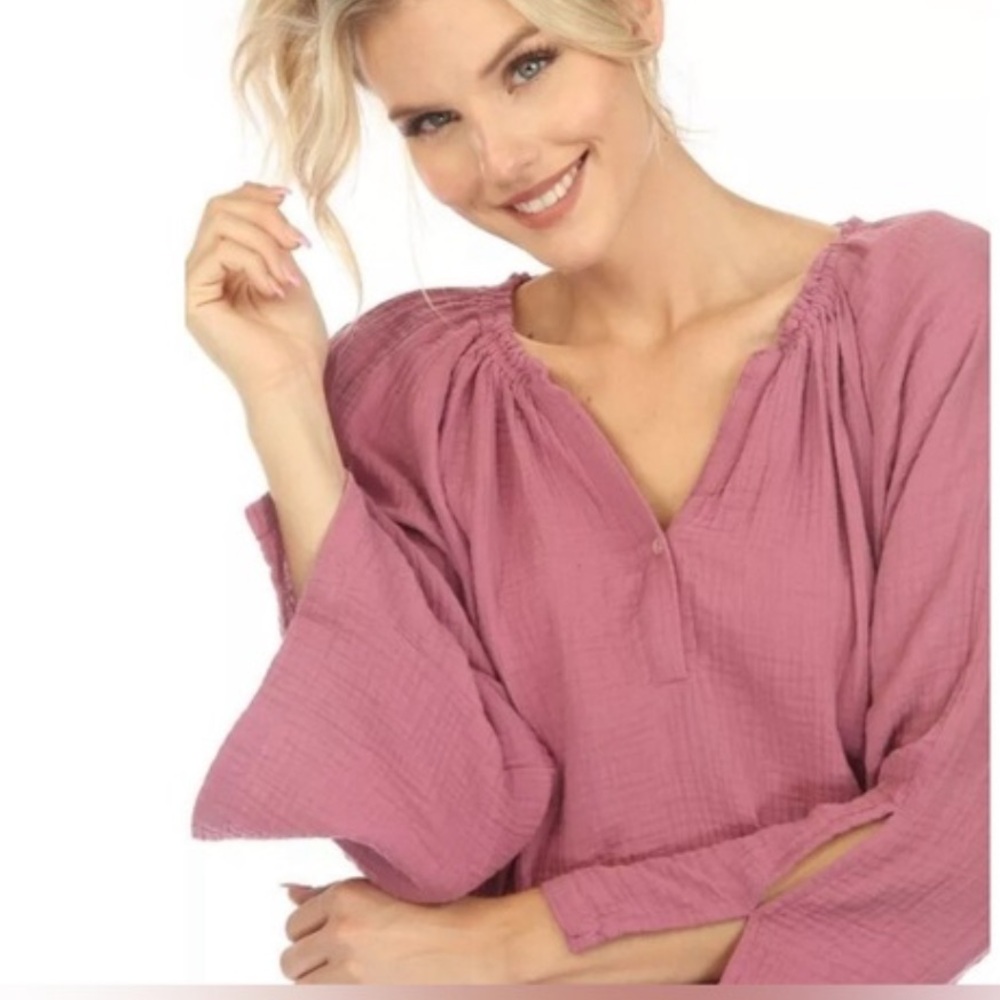 JOHNNY WAS CALME Split Neck Top (Liya)